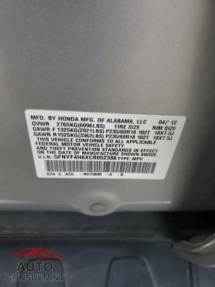 HONDA PILOT 2012 - 5FNYF4H6XCB052386