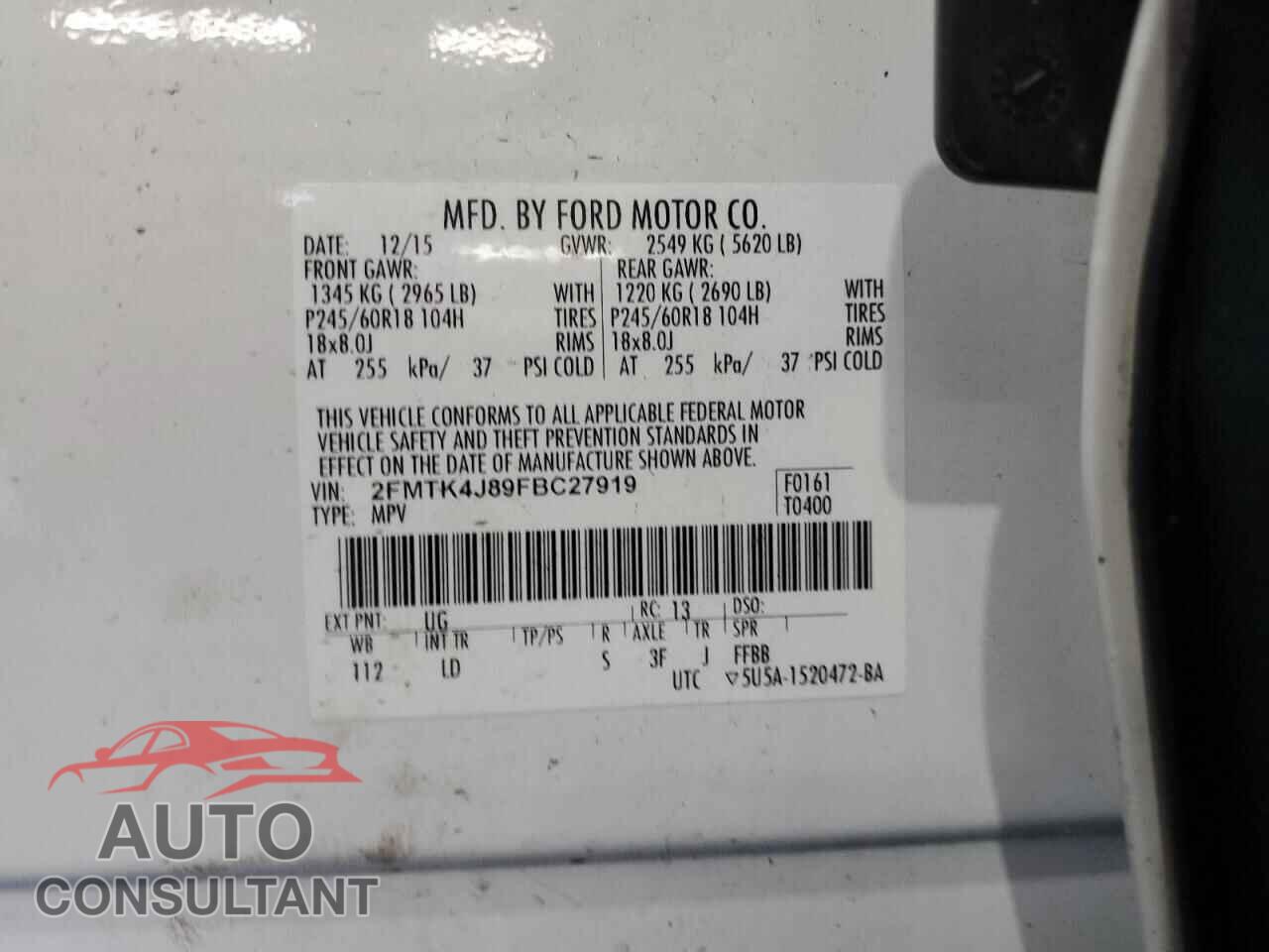 FORD EDGE 2015 - 2FMTK4J89FBC27919