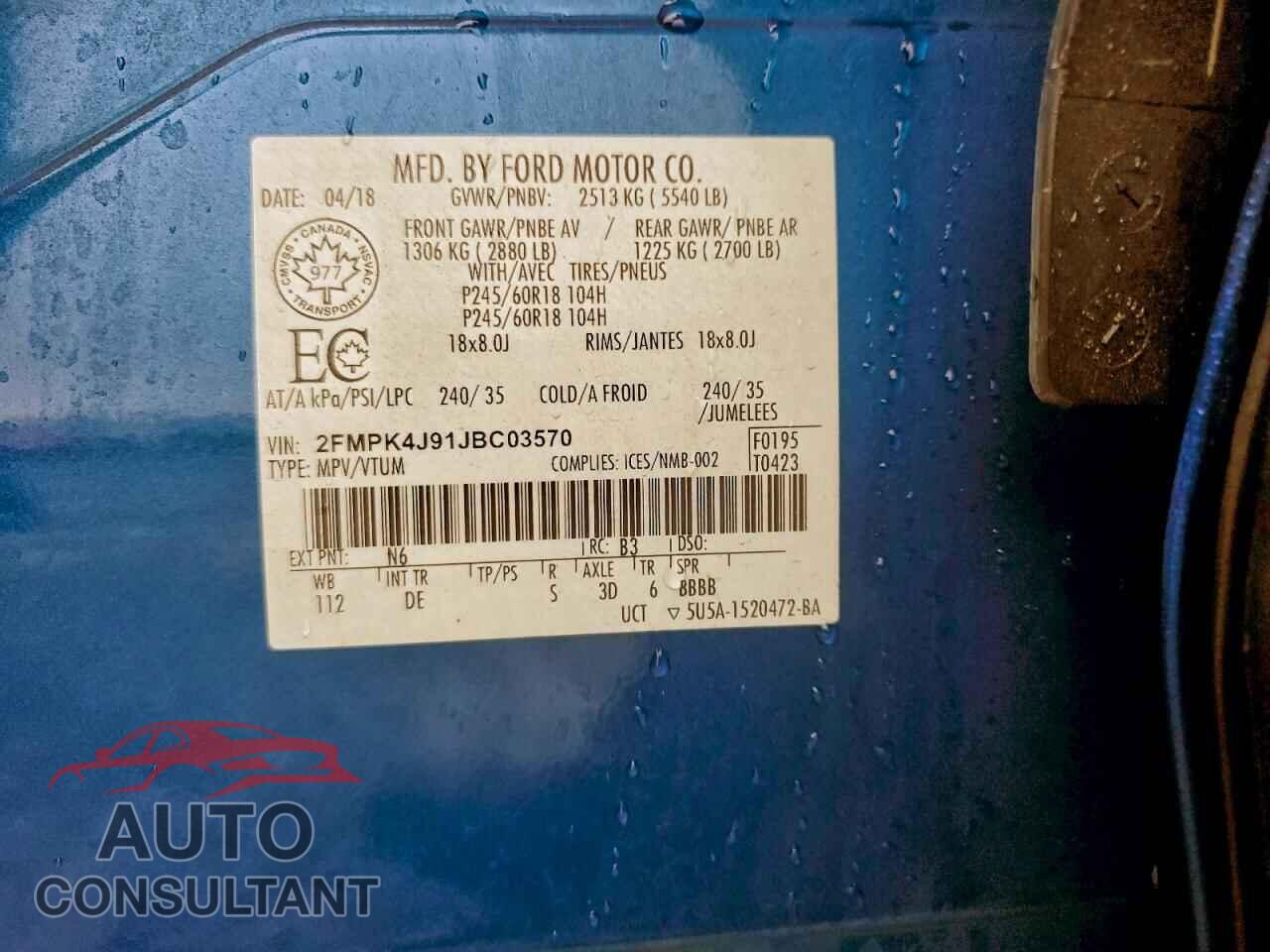 FORD EDGE 2018 - 2FMPK4J91JBC03570