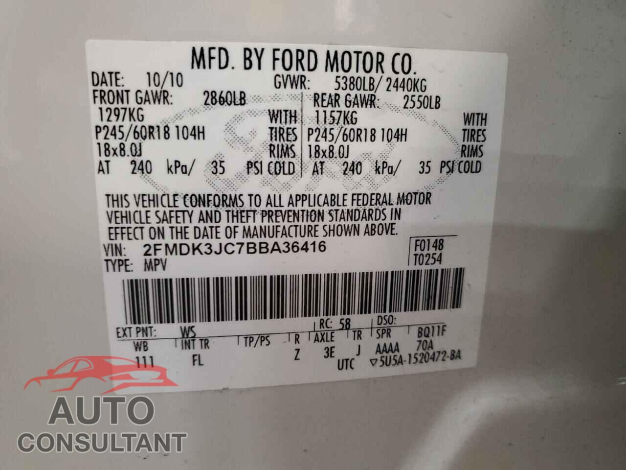 FORD EDGE 2011 - 2FMDK3JC7BBA36416