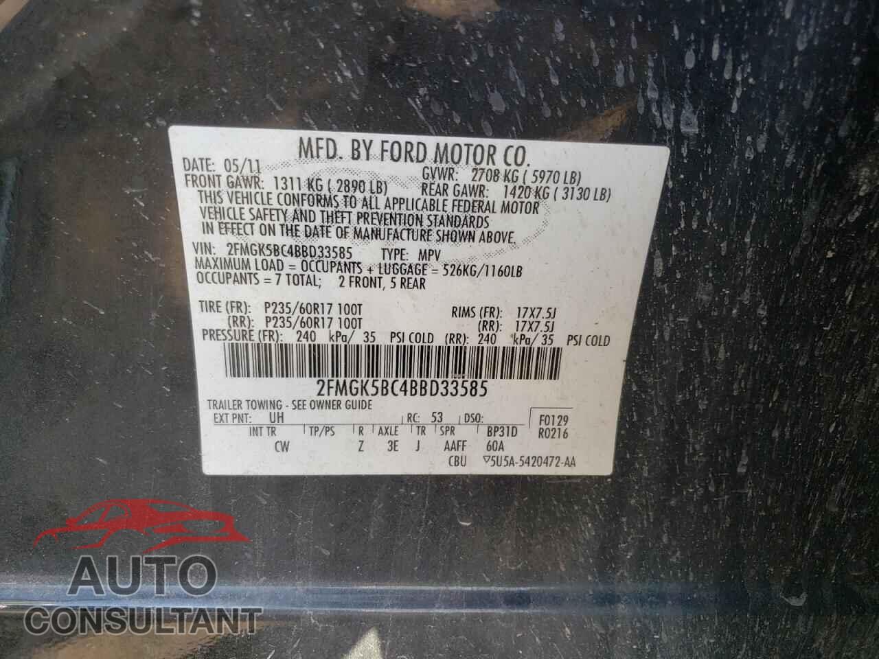 FORD FLEX 2011 - 2FMGK5BC4BBD33585