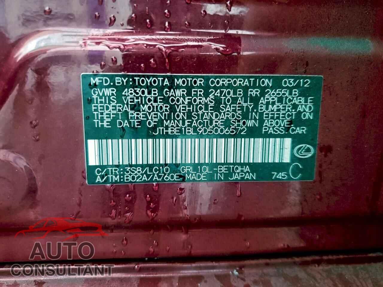 LEXUS GS350 2013 - JTHBE1BL9D5006572