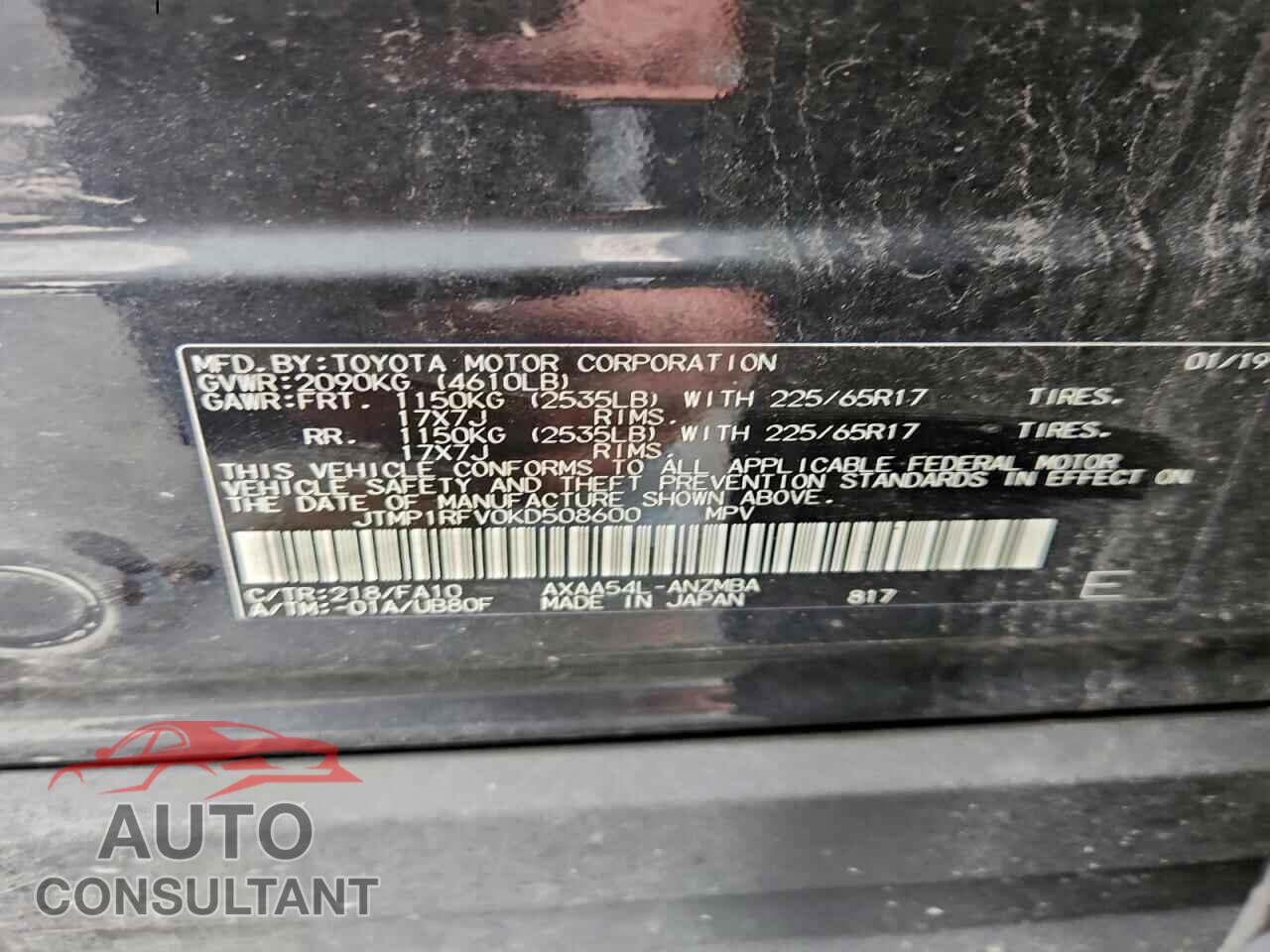 TOYOTA RAV4 2019 - JTMP1RFV0KD508600