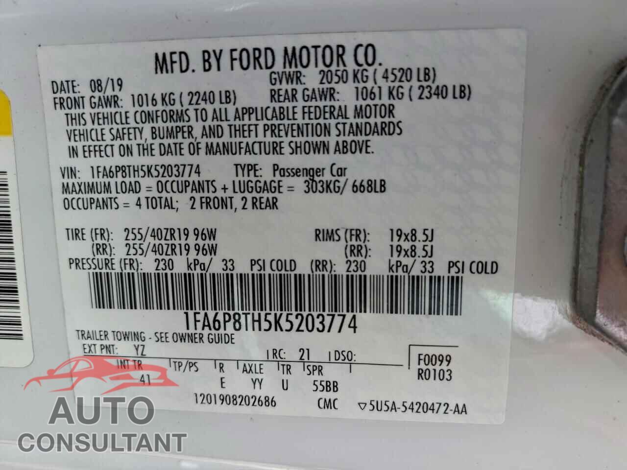 FORD ALL Models 2019 - 1FA6P8TH5K5203774
