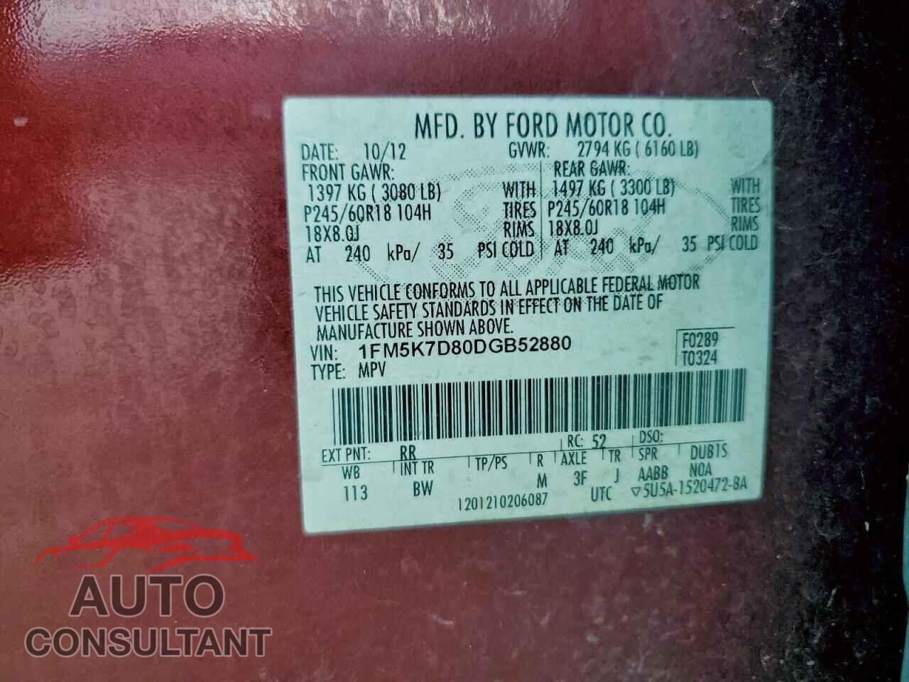 FORD EXPLORER 2013 - 1FM5K7D80DGB52880