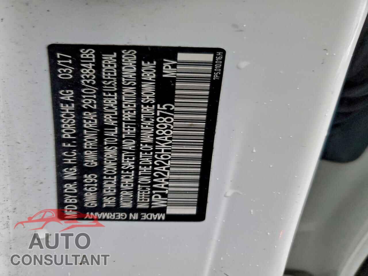 PORSCHE CAYENNE 2017 - WP1AA2A26HKA89875