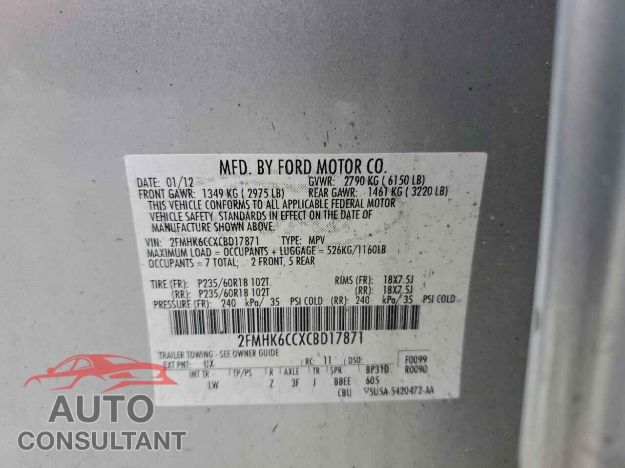 FORD FLEX 2012 - 2FMHK6CCXCBD17871