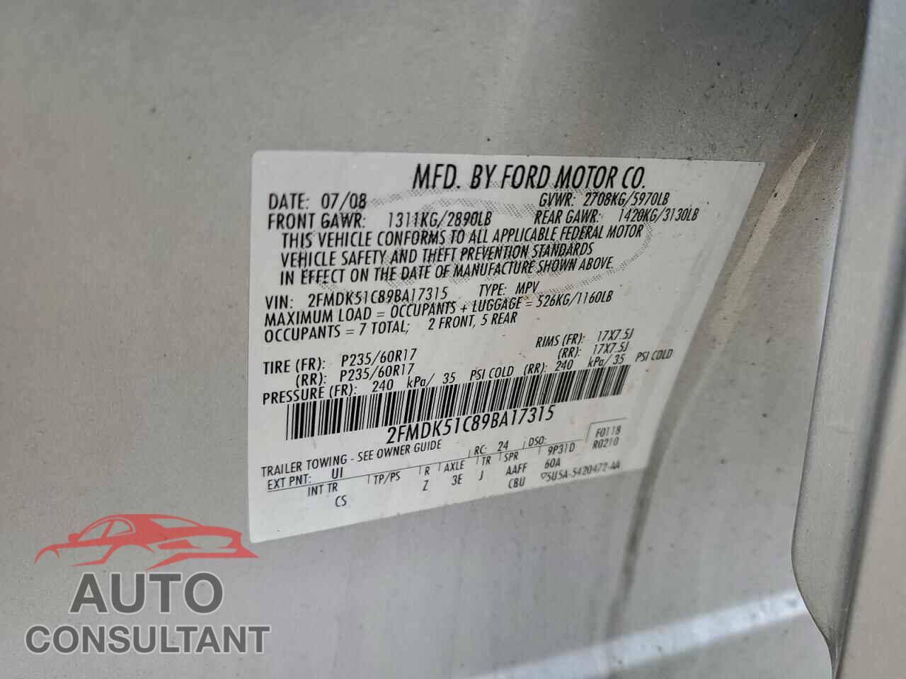 FORD FLEX 2009 - 2FMDK51C89BA17315