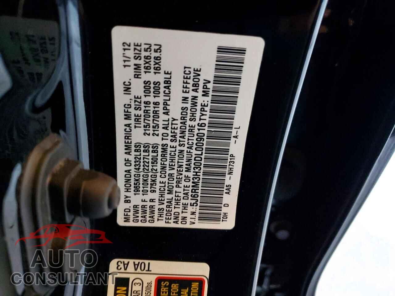 HONDA CRV 2013 - 5J6RM3H30DL009016