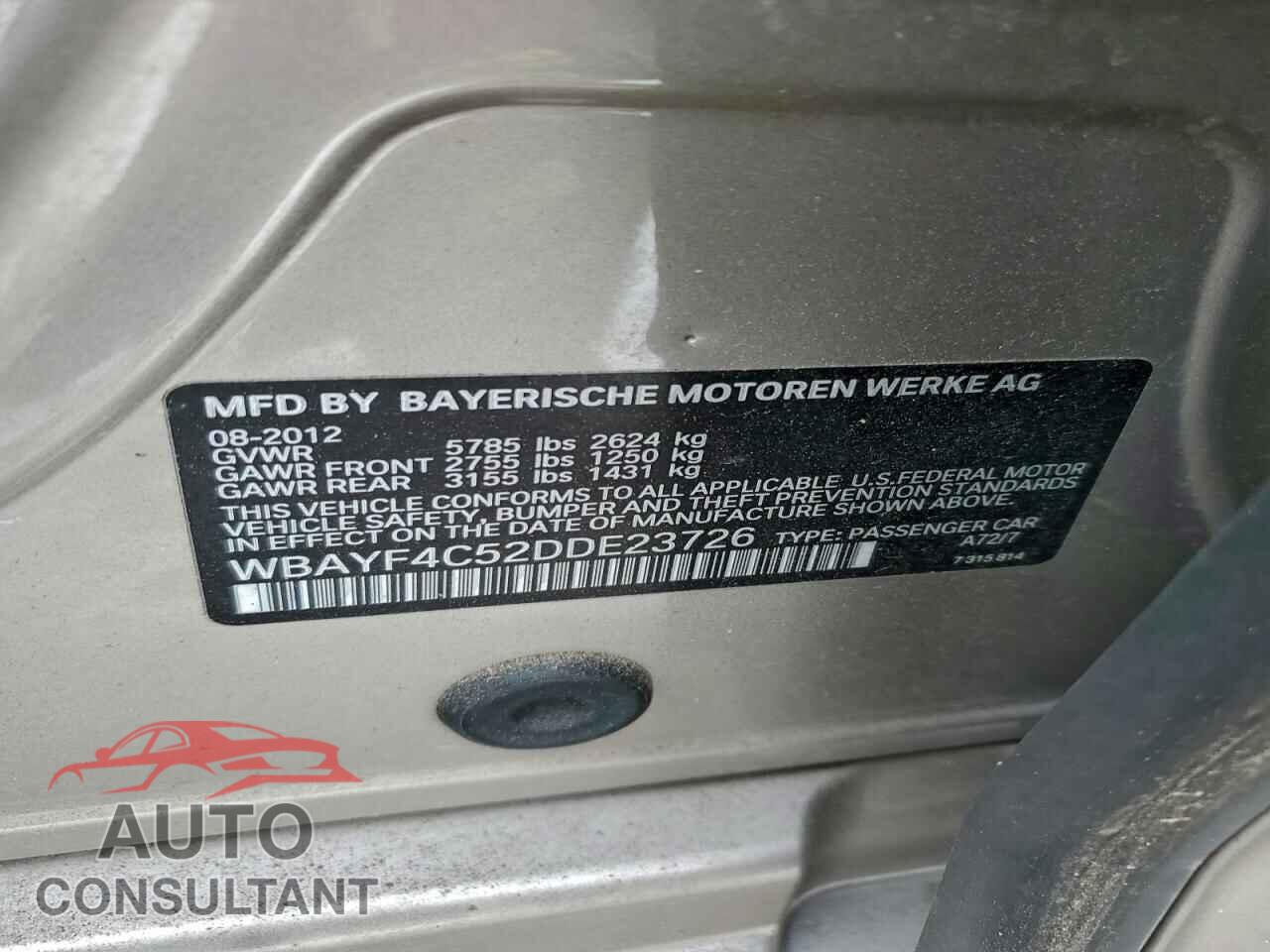BMW 7 SERIES 2013 - WBAYF4C52DDE23726