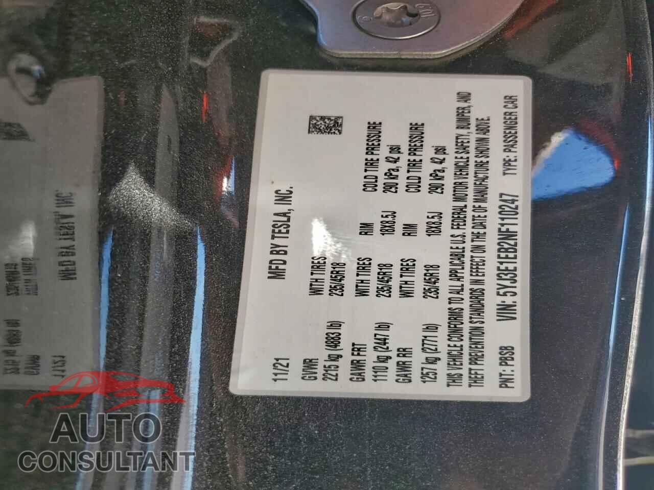 TESLA MODEL 3 2022 - 5YJ3E1EB2NF110247