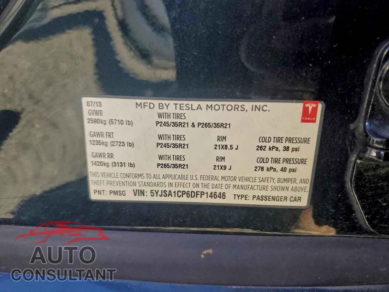 TESLA MODEL S 2013 - 5YJSA1CP6DFP14646