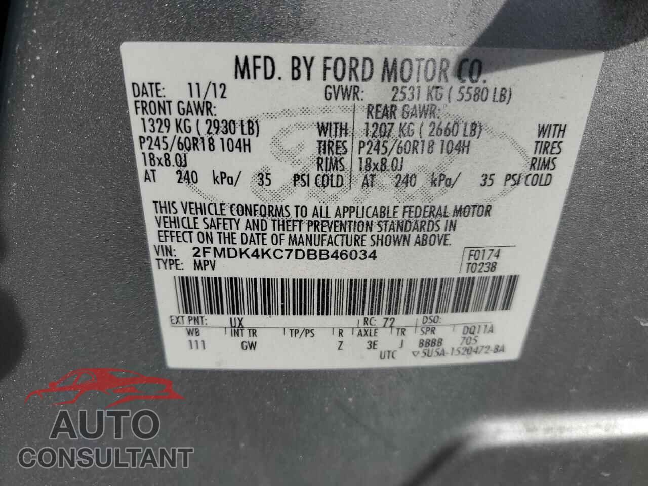 FORD EDGE 2013 - 2FMDK4KC7DBB46034