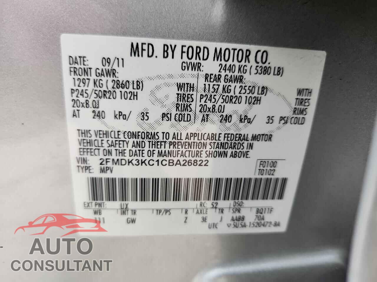 FORD EDGE 2012 - 2FMDK3KC1CBA26822