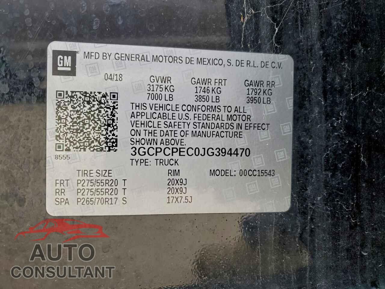 CHEVROLET ALL Models 2018 - 3GCPCPEC0JG394470