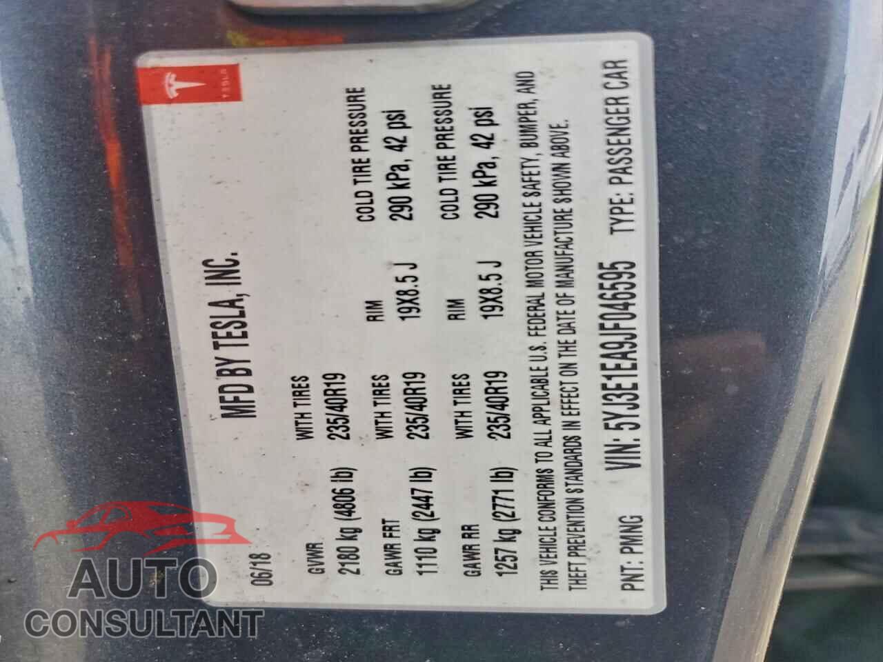 TESLA MODEL 3 2018 - 5YJ3E1EA9JF046595