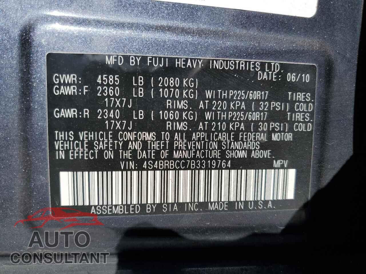 SUBARU OUTBACK 2011 - 4S4BRBCC7B3319764