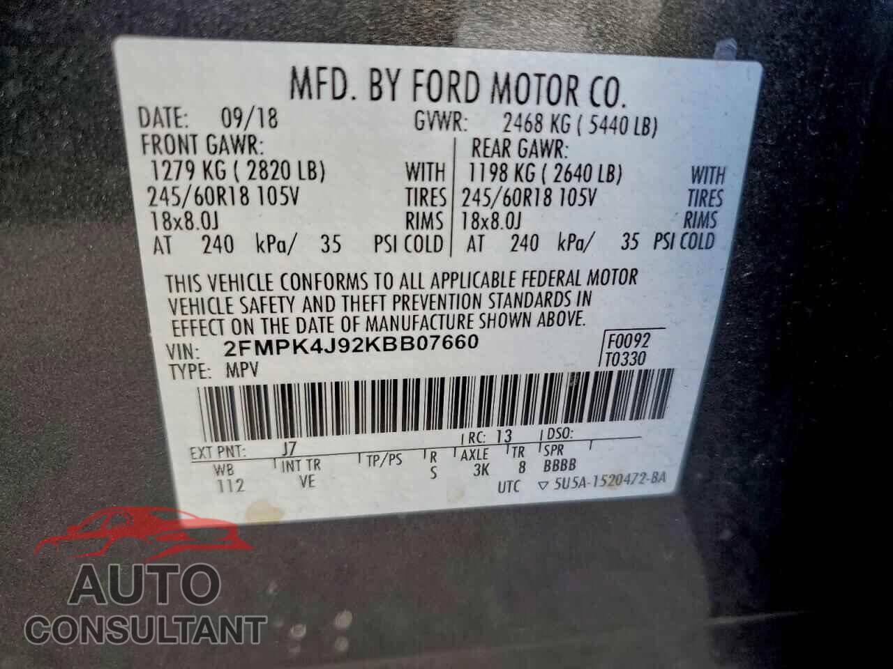 FORD EDGE 2019 - 2FMPK4J92KBB07660