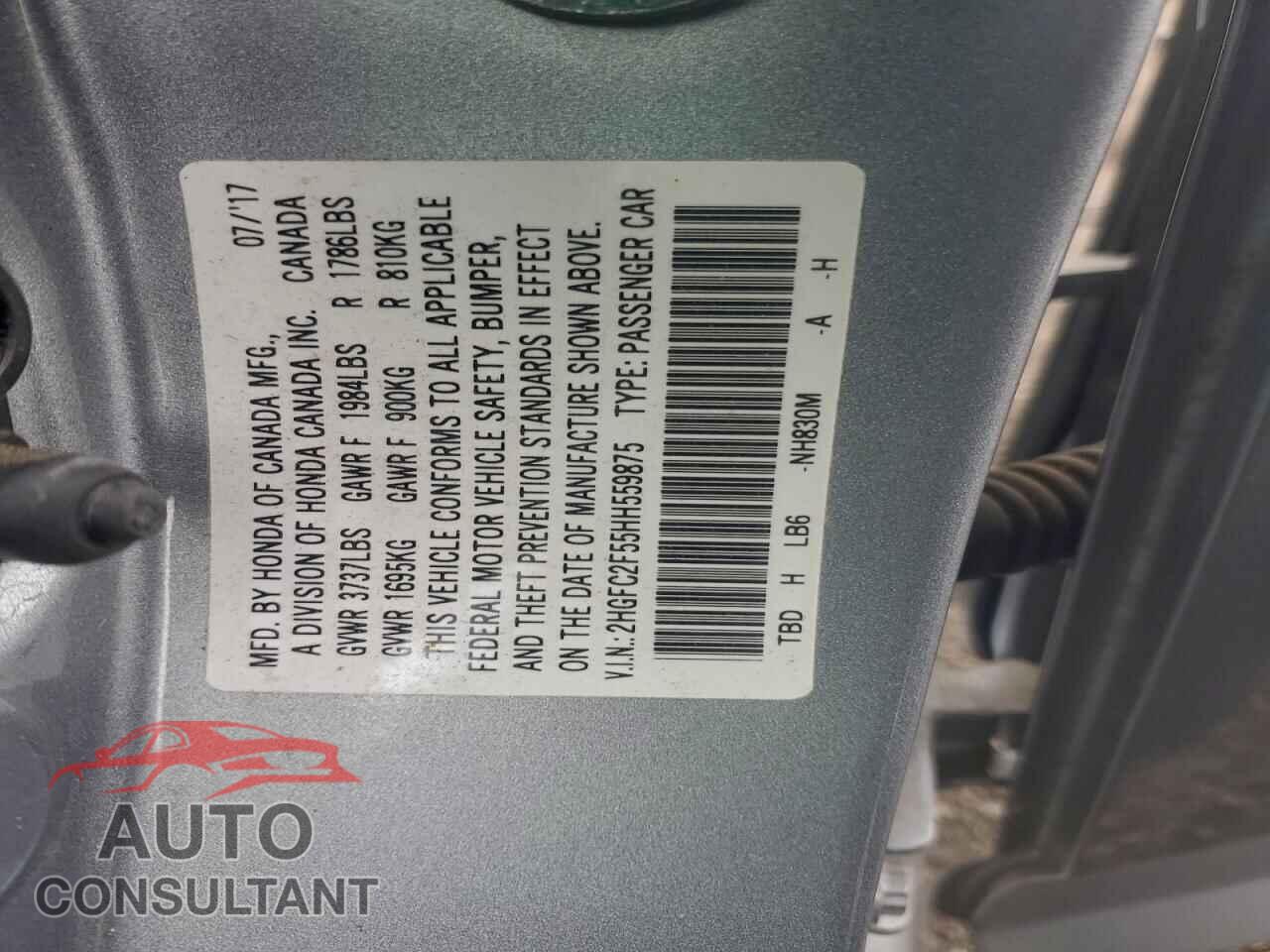 HONDA CIVIC 2017 - 2HGFC2F55HH559875