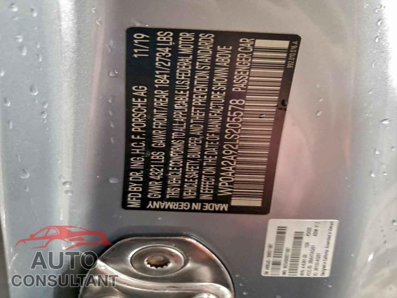PORSCHE 911 2020 - WP0AA2A92LS205578