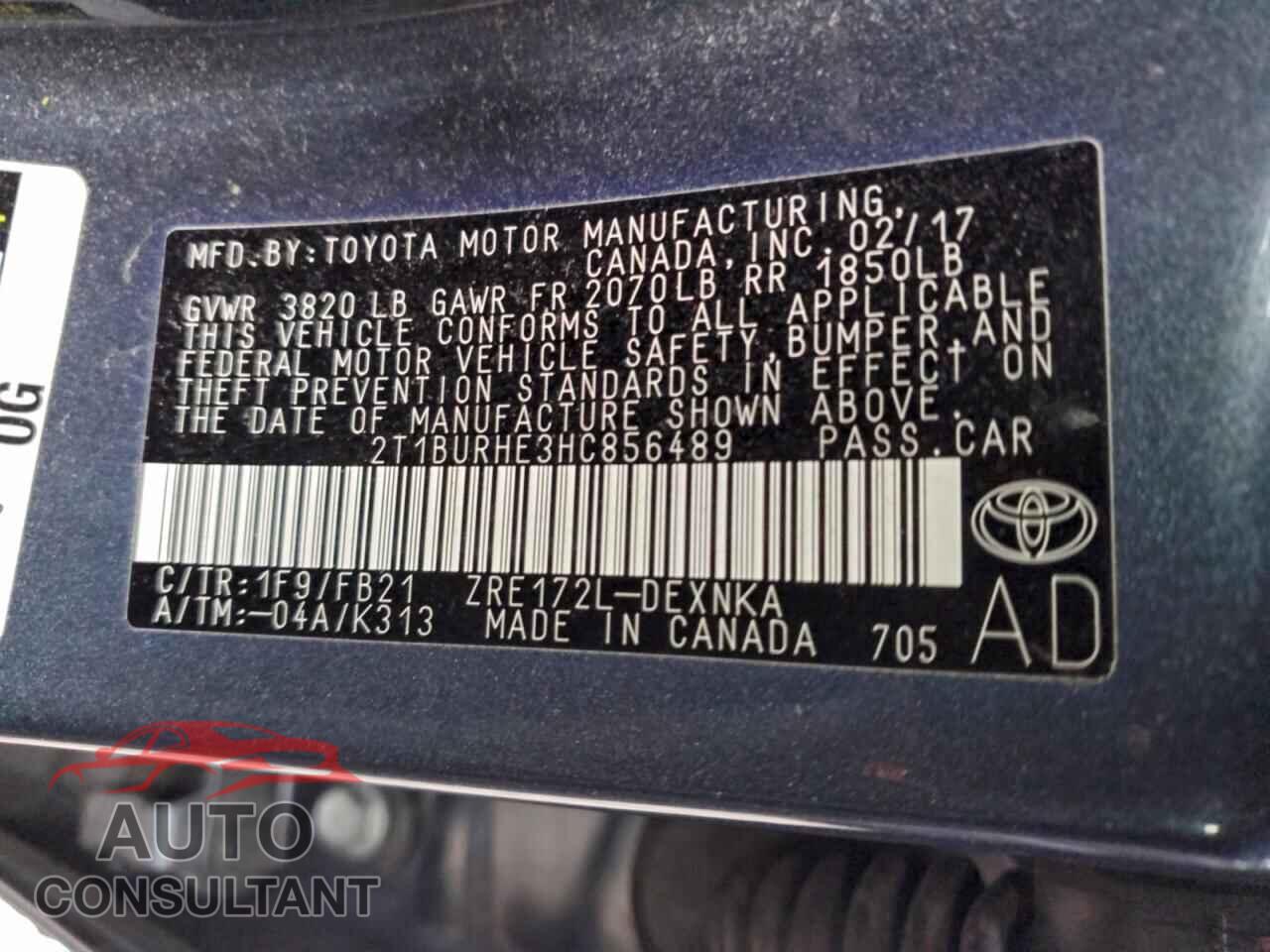 TOYOTA COROLLA 2017 - 2T1BURHE3HC856489