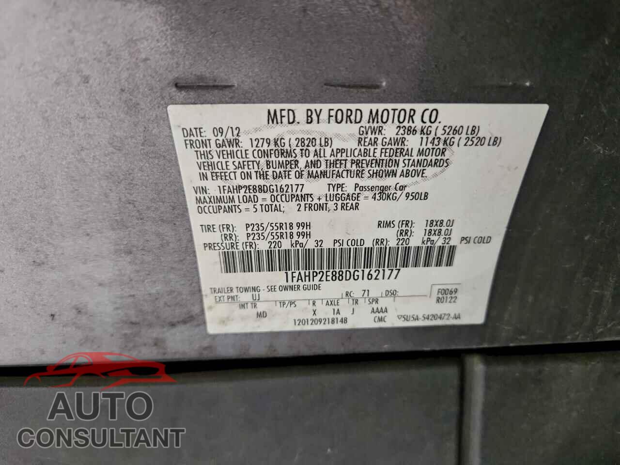 FORD TAURUS 2013 - 1FAHP2E88DG162177