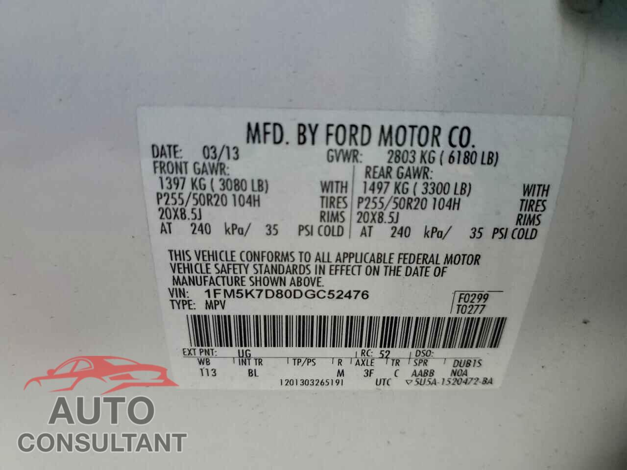 FORD EXPLORER 2013 - 1FM5K7D80DGC52476