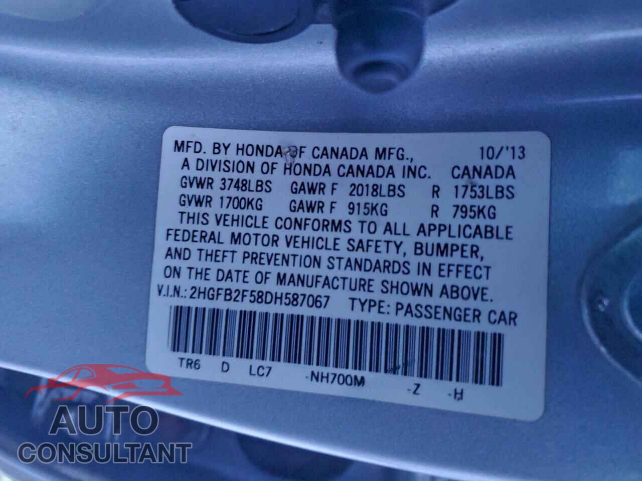 HONDA CIVIC 2013 - 2HGFB2F58DH587067