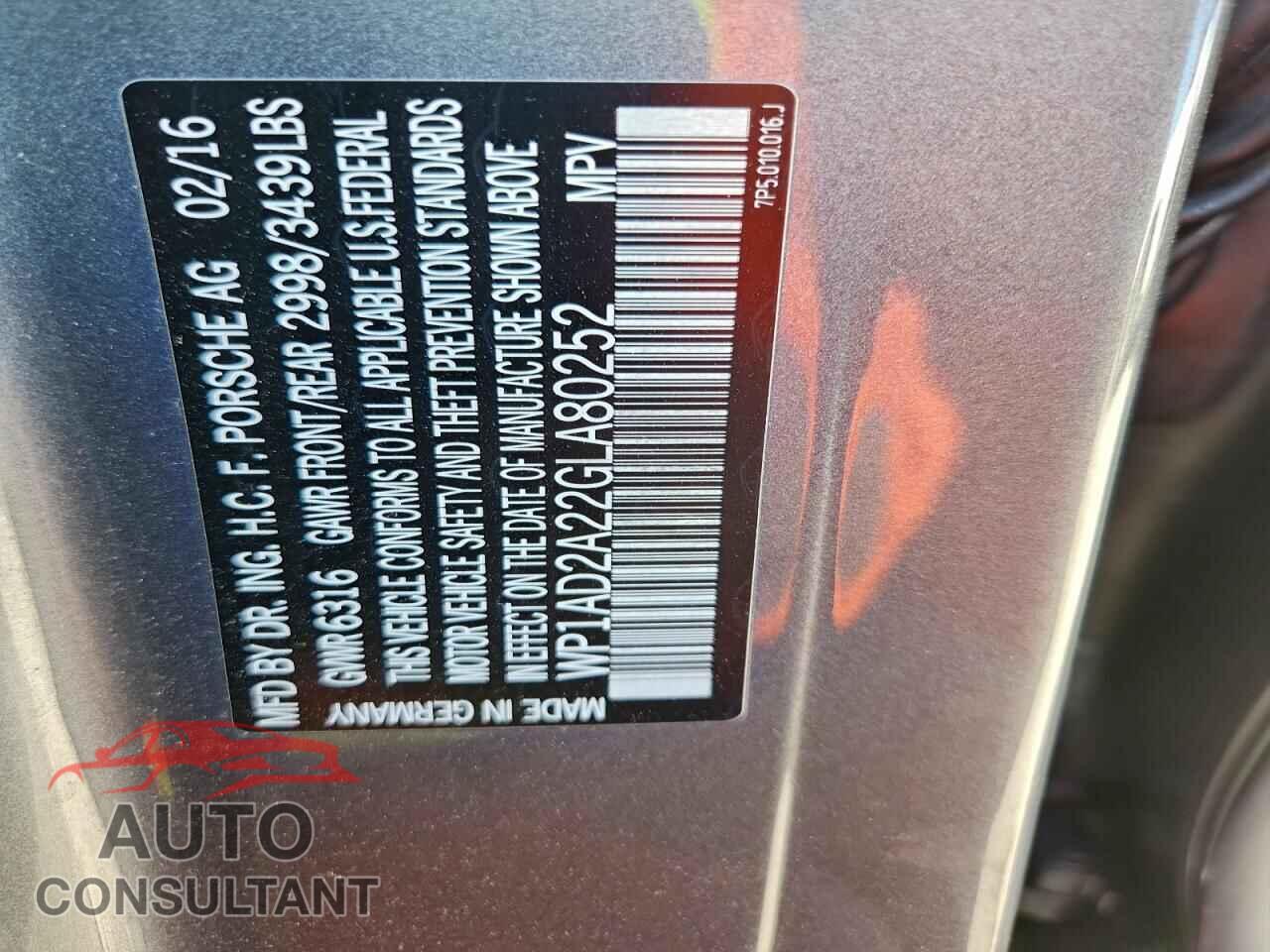 PORSCHE CAYENNE 2016 - WP1AD2A22GLA80252