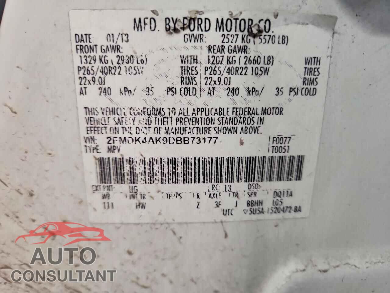 FORD EDGE 2013 - 2FMDK4AK9DBB73177