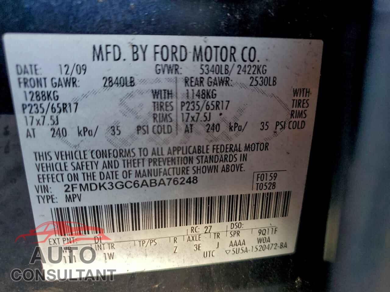 FORD EDGE 2010 - 2FMDK3GC6ABA76248