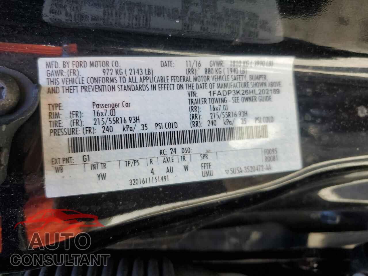 FORD FOCUS 2017 - 1FADP3K26HL202189