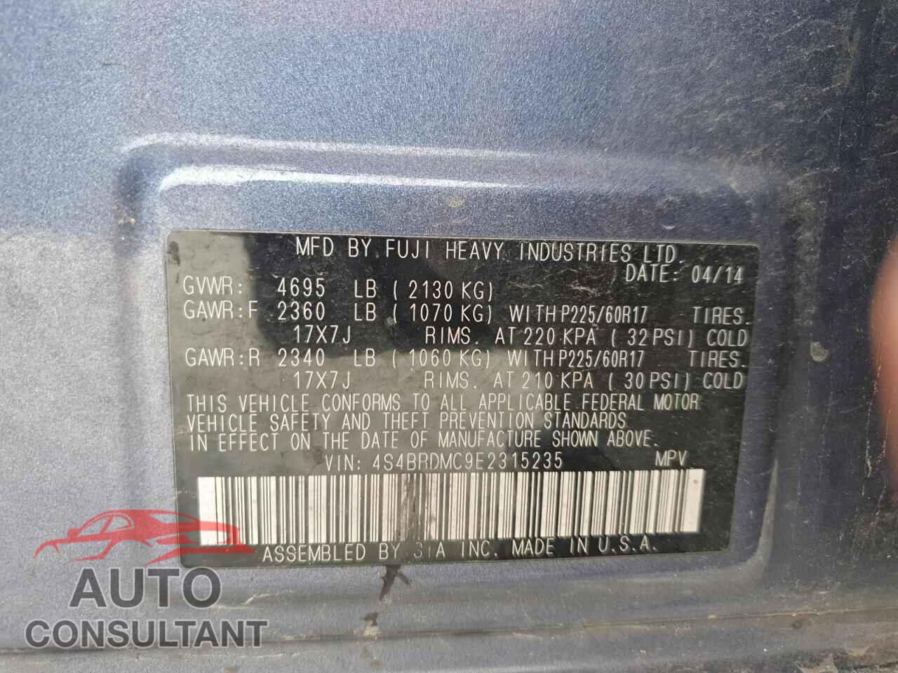 SUBARU OUTBACK 2014 - 4S4BRDMC9E2315235