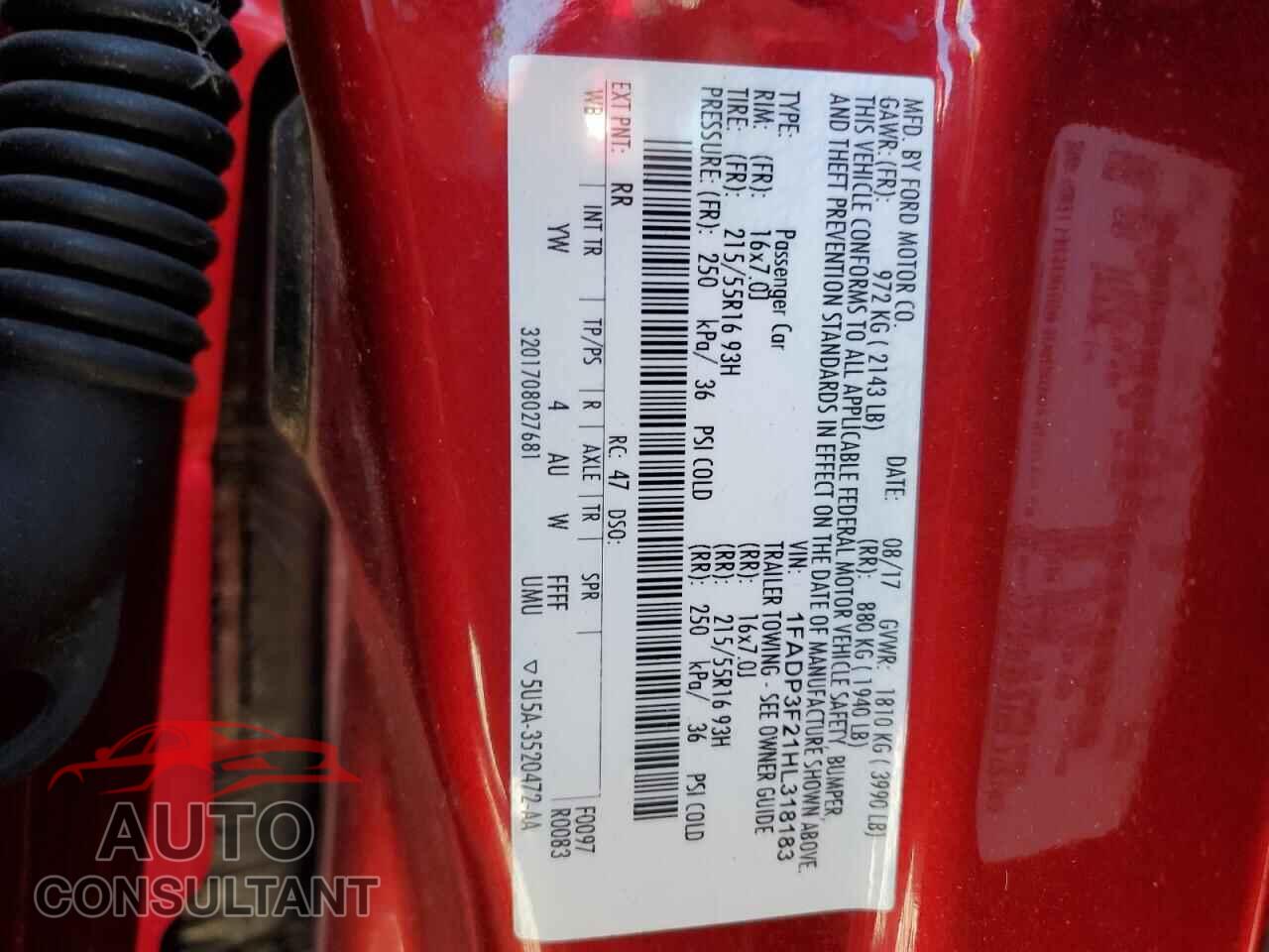 FORD FOCUS 2017 - 1FADP3F21HL318183