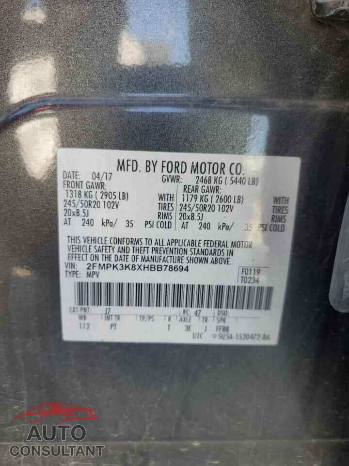 FORD EDGE 2017 - 2FMPK3K8XHBB78694