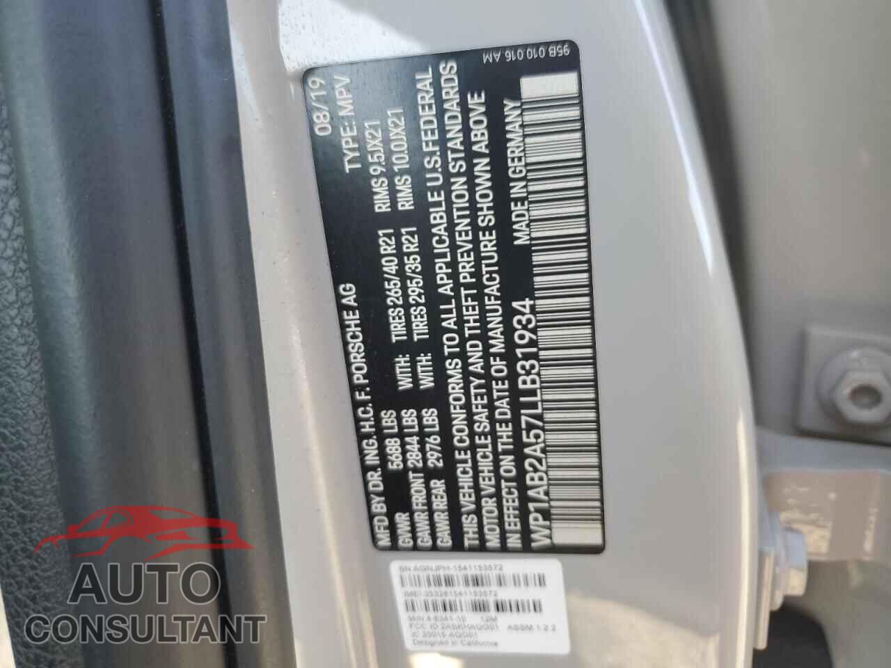 PORSCHE MACAN 2020 - WP1AB2A57LLB31934