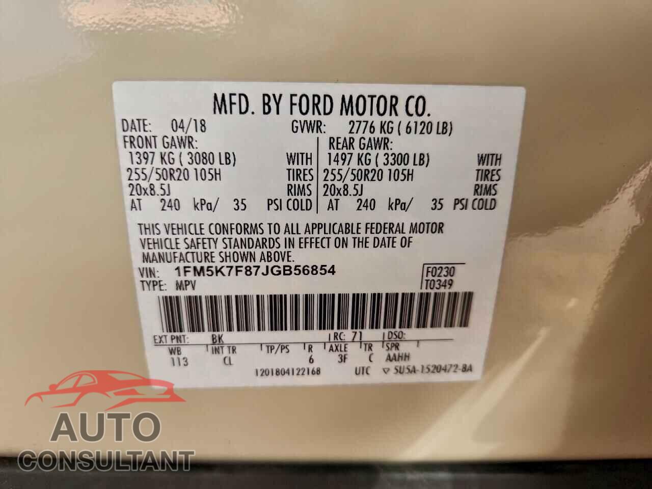 FORD EXPLORER 2018 - 1FM5K7F87JGB56854