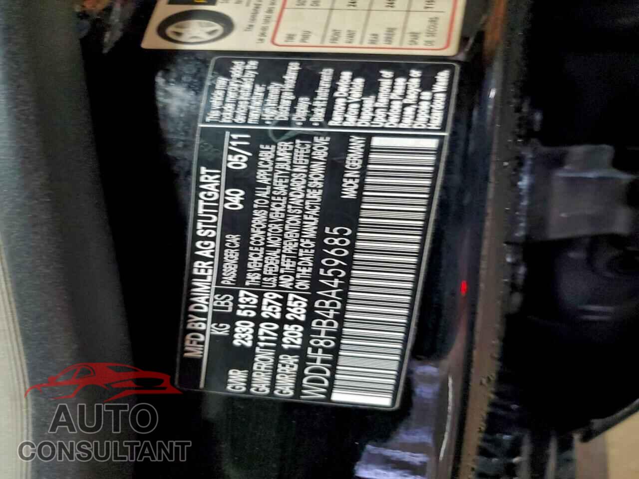 MERCEDES-BENZ E-CLASS 2011 - WDDHF8HB4BA459685