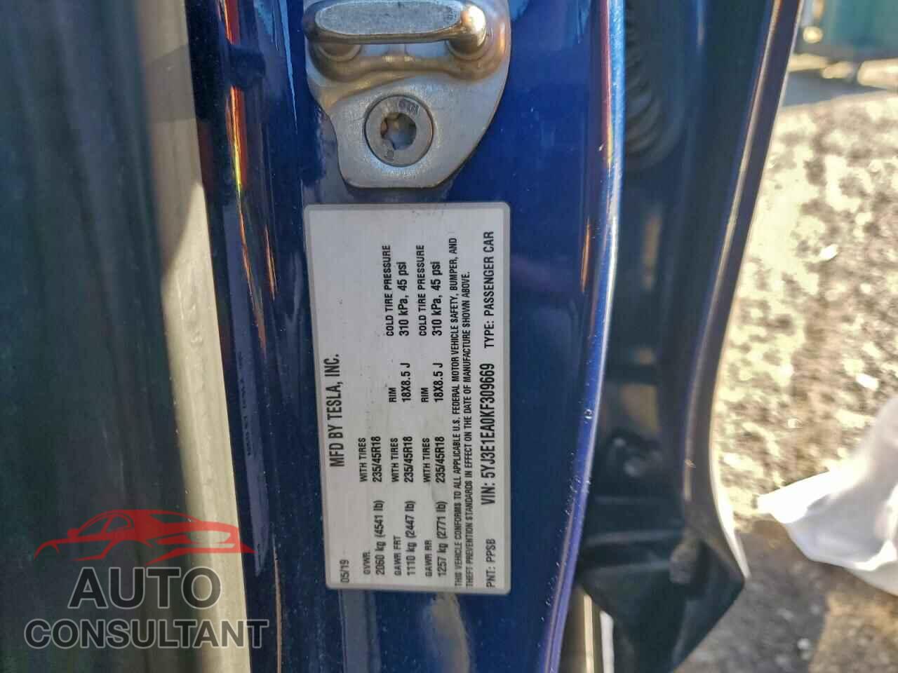 TESLA MODEL 3 2019 - 5YJ3E1EA0KF309669