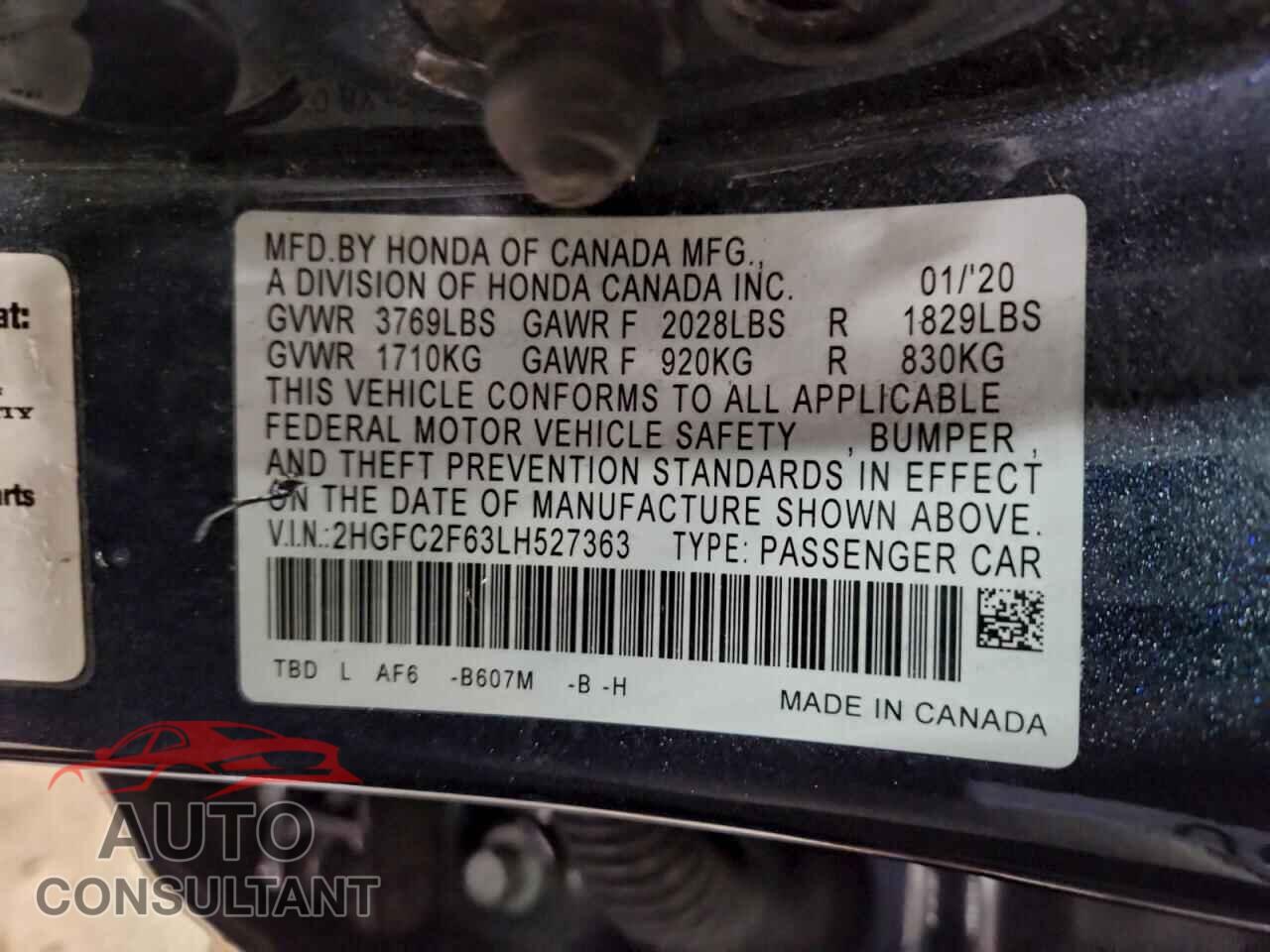 HONDA CIVIC 2020 - 2HGFC2F63LH527363