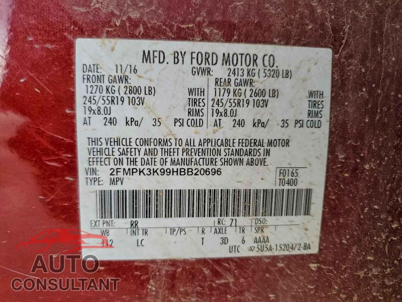 FORD EDGE 2017 - 2FMPK3K99HBB20696