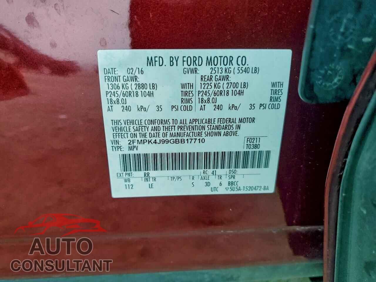 FORD EDGE 2016 - 2FMPK4J99GBB17710