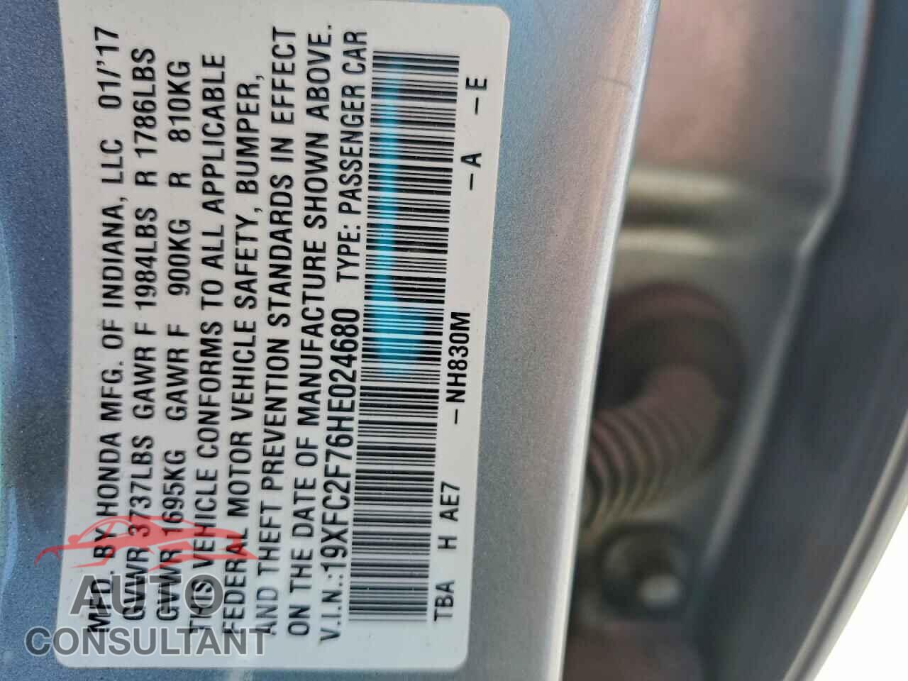 HONDA CIVIC 2017 - 19XFC2F76HE024680
