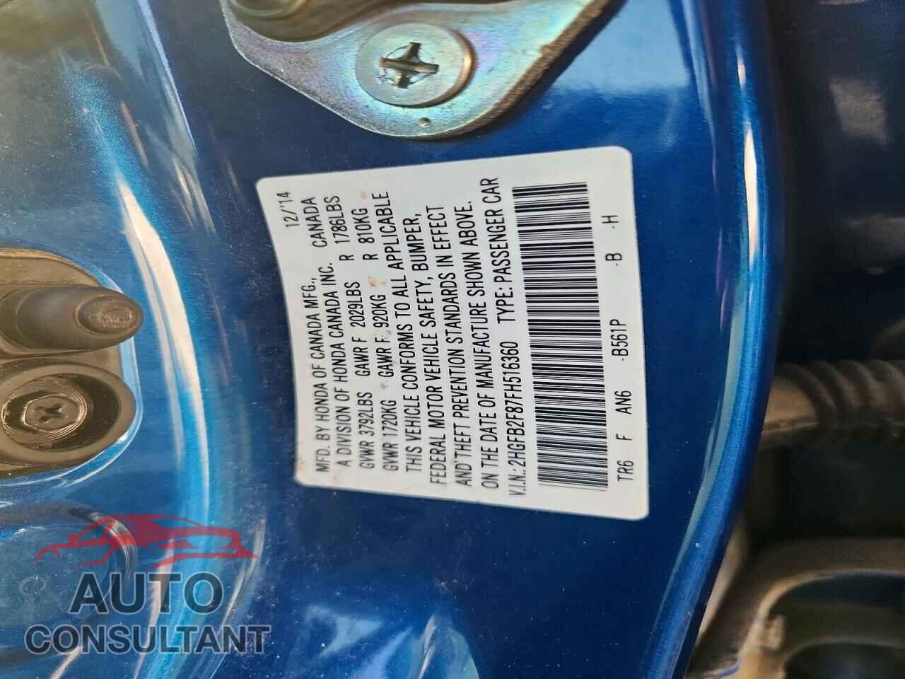 HONDA CIVIC 2015 - 2HGFB2F87FH516360