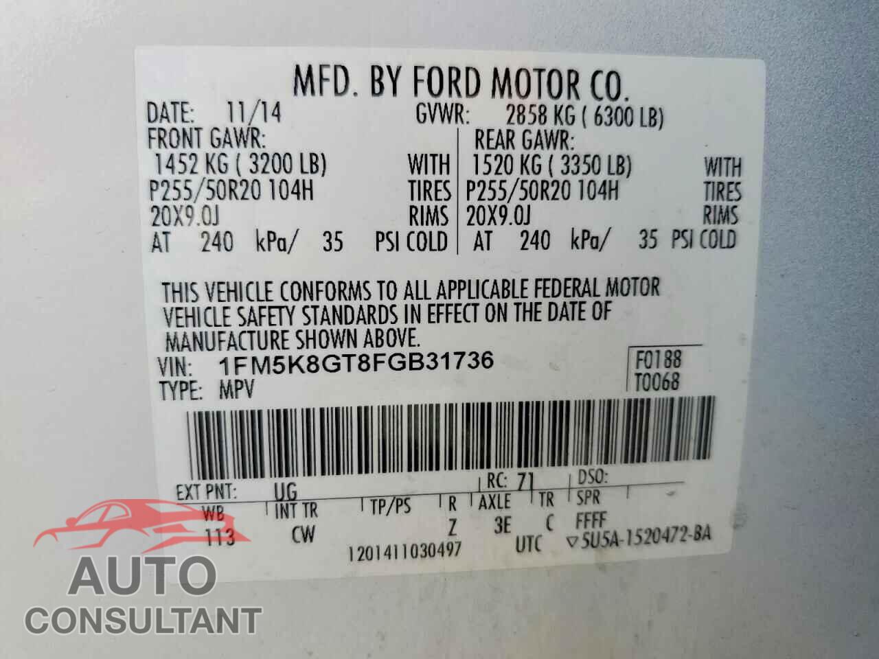 FORD EXPLORER 2015 - 1FM5K8GT8FGB31736
