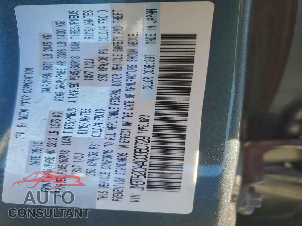 MAZDA CX-9 2012 - JM3TB2CA4C0360729