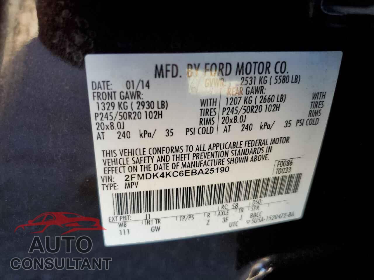 FORD EDGE 2014 - 2FMDK4KC6EBA25190