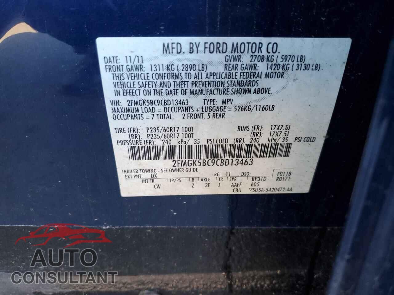 FORD FLEX 2012 - 2FMGK5BC9CBD13463