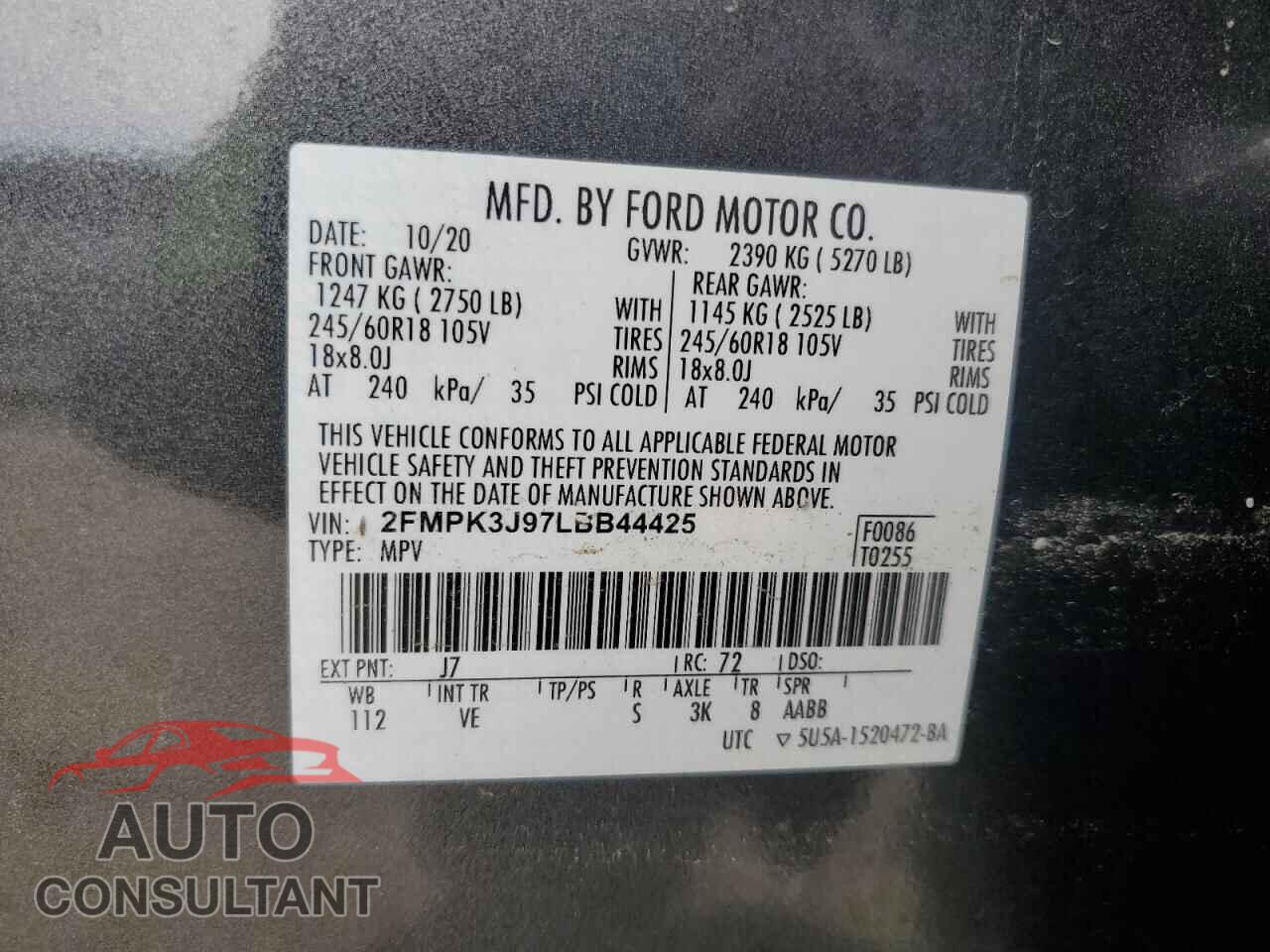 FORD EDGE 2020 - 2FMPK3J97LBB44425