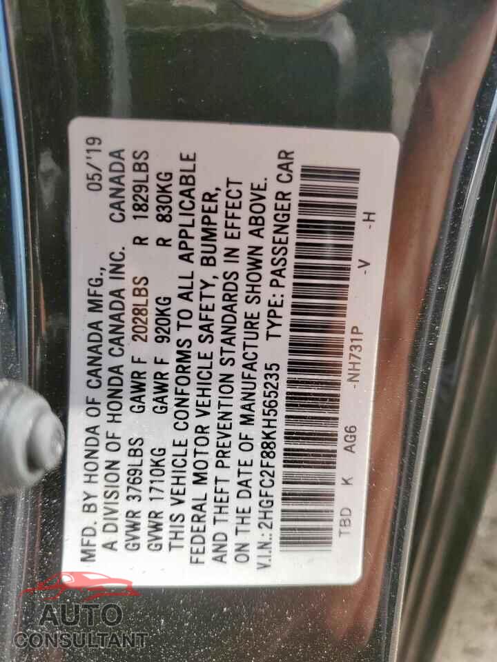HONDA CIVIC 2019 - 2HGFC2F88KH565235